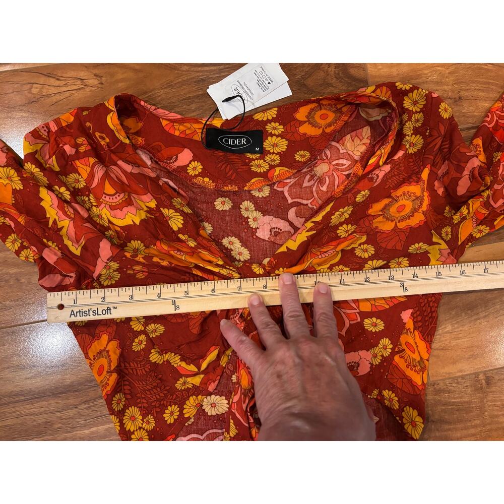 Cider retro boho floral tie front crop top with bell sleeves women’s M, 70’s - Picture 7 of 8